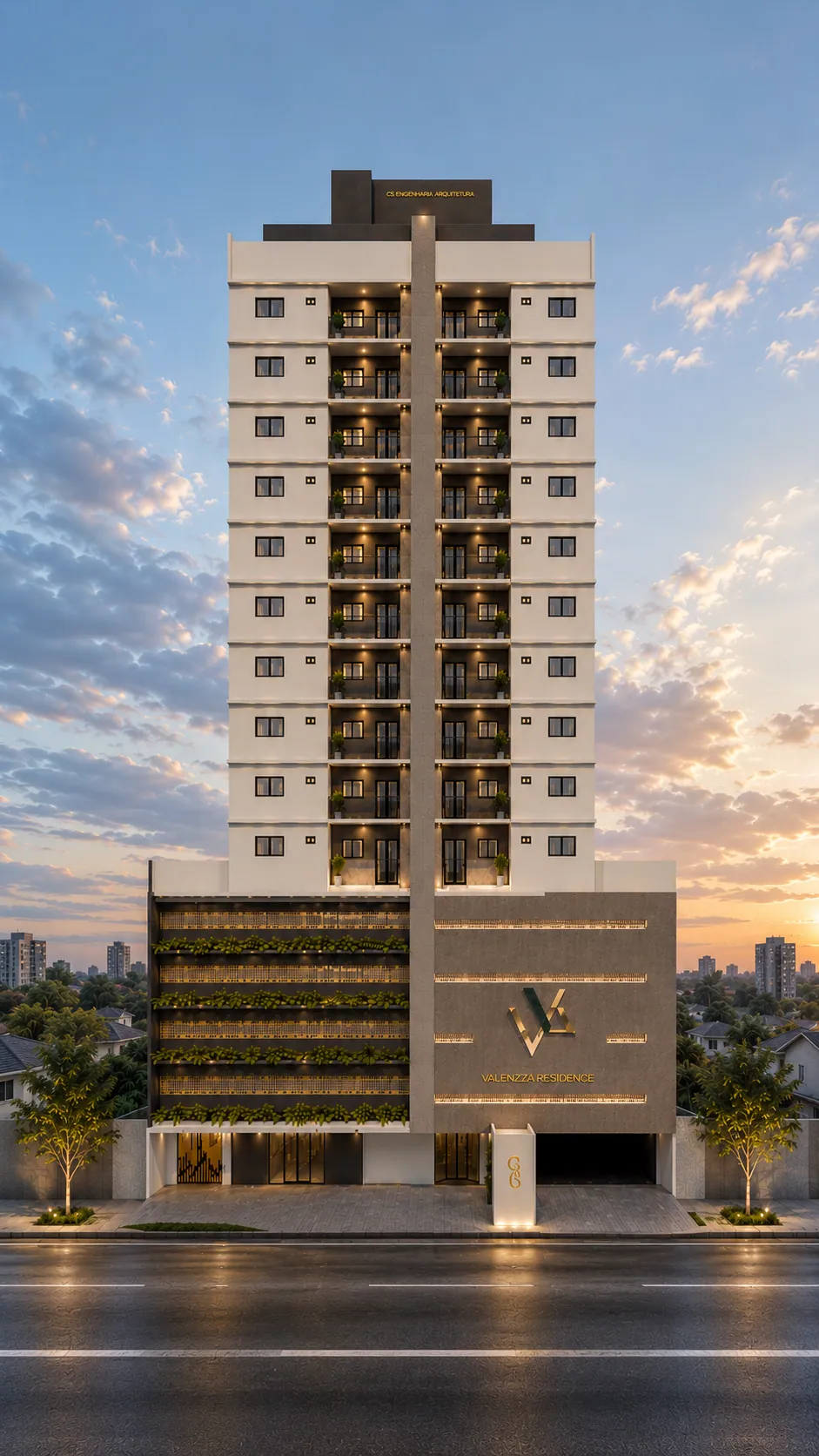 Vista frontal da fachada do Valenzza Residence